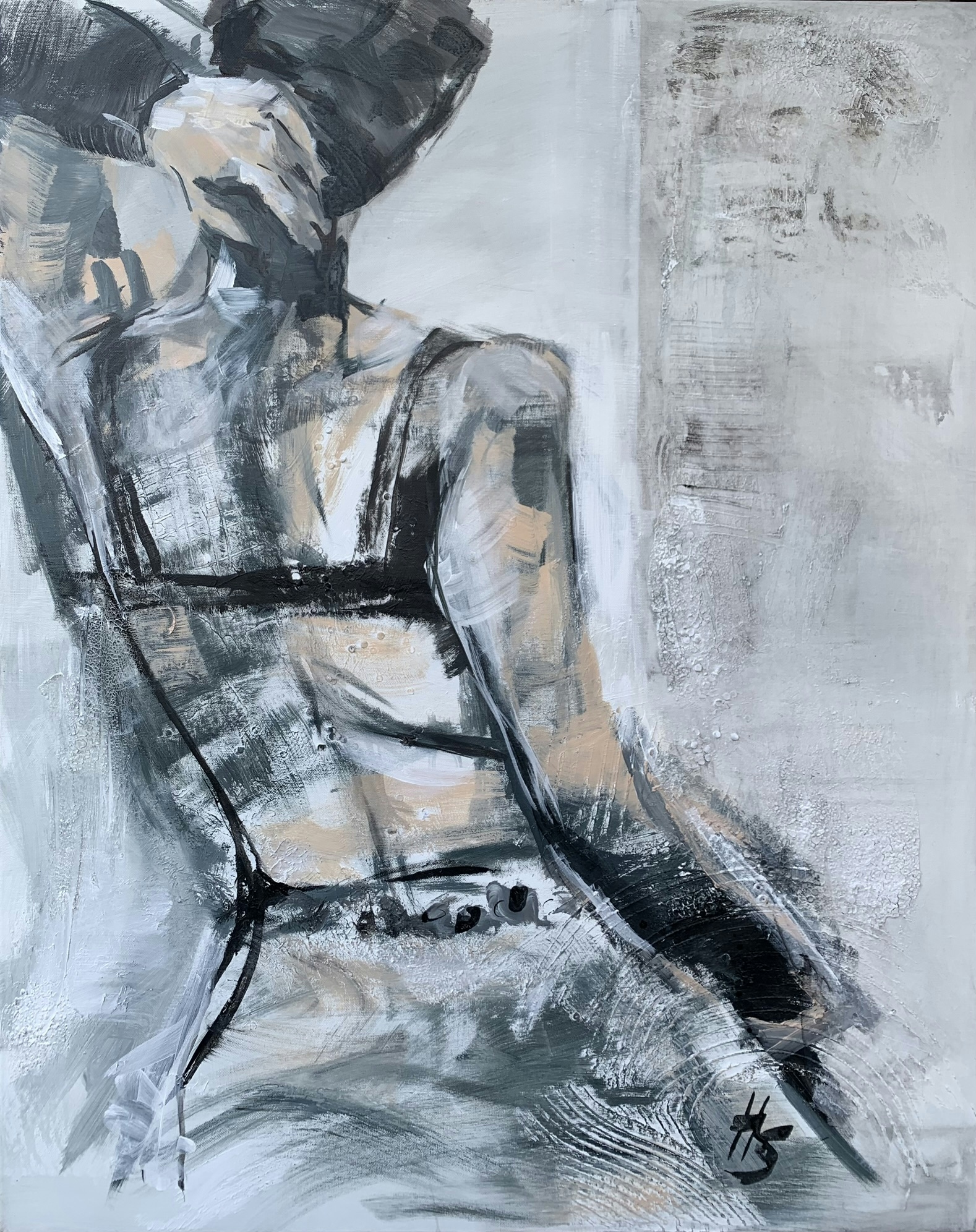 Artwork by Heike Schümann depicts a standing woman from behind in a casual pose